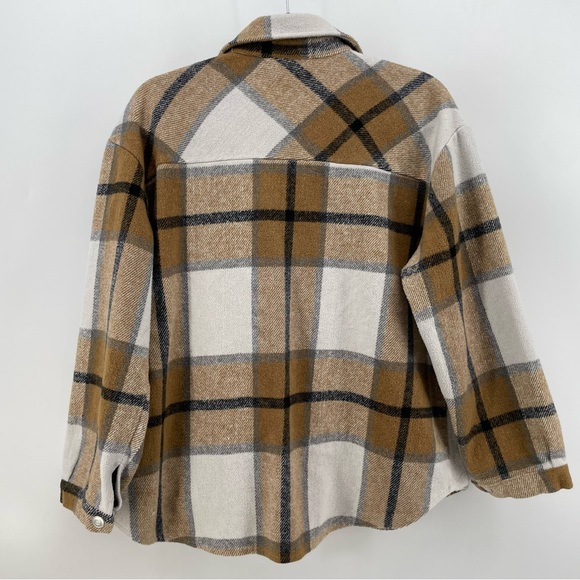 No Brand Womens Button Up Shacket Jacket Camel Tan Plaid L - Picture 6 of 7